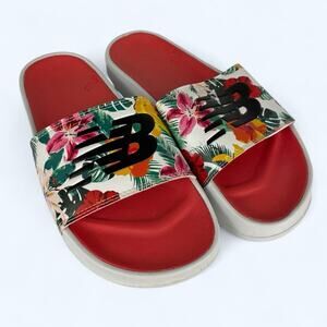 New Balance 200 V1 Women's Size 8 Slide Sandal Floral Logo Print White Slip On